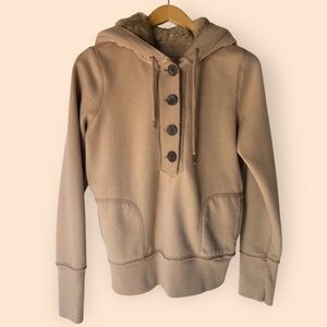 American Eagle Outfitters Faux Fur Hooded Tan Pullover Sweatshirt Cotton Large